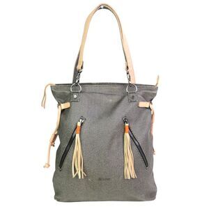 Sherpani GRAY CANVAS LEATHER HANDLES BACKPACK CONVERTIBLE SHOULDER BAG PURSE